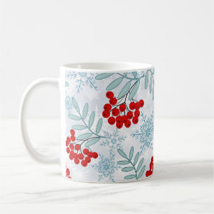 Weihnachten, Eberesche, rot, weiß, Schneeflocken Kaffeetasse