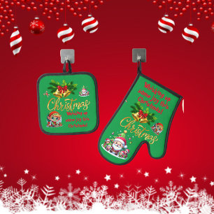 Weihnachten ein bisschen Freude wecken Ofenhandschuh & Topflappen-Set
