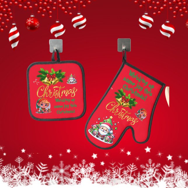 Weihnachten ein bisschen Freude wecken | Ofenhandschuh & Topflappen-Set (Von Creator hochgeladen)