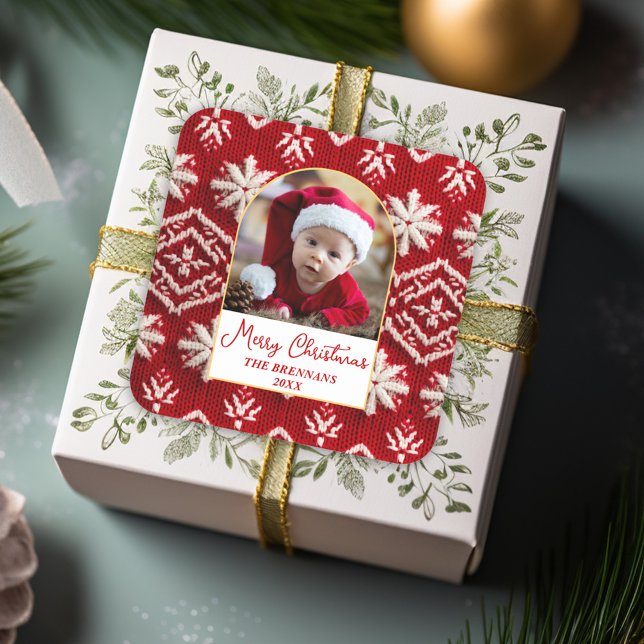 Weihnachten Ein Foto Winter Elegant Festlich Quadratischer Aufkleber (Christmas One Photo Winter Elegant Festive Square Sticker)