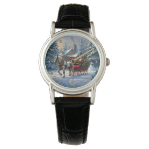 Weihnachten Ein Pferd Sleigh Santa Armbanduhr