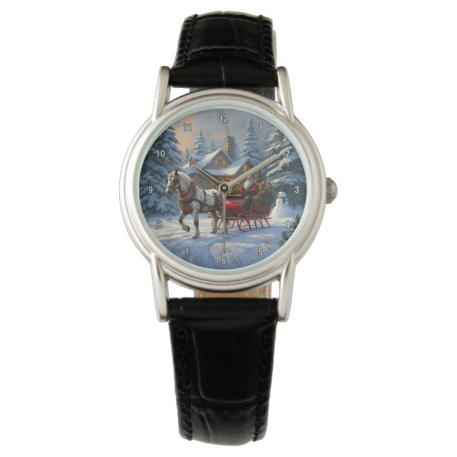 Weihnachten Ein Pferd Sleigh Santa Armbanduhr (Vorderseite)