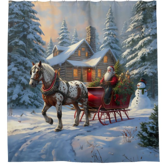 Weihnachten Ein Pferd Sleigh Santa Duschvorhang (Vorderseite)