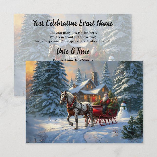 Weihnachten Ein Pferd Sleigh Santa Einladung (Vorne/Hinten)