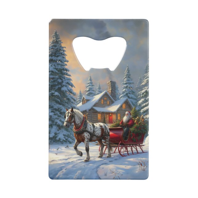 Weihnachten Ein Pferd Sleigh Santa Geldbeutel Flaschenöffner (Vorderseite)