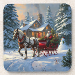 Weihnachten Ein Pferd Sleigh Santa Getränkeuntersetzer