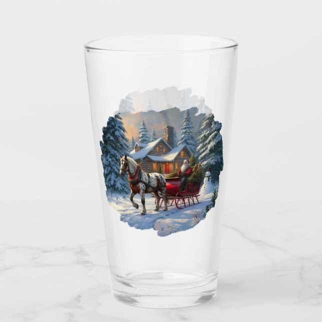 Weihnachten Ein Pferd Sleigh Santa Glas (Vorderseite)