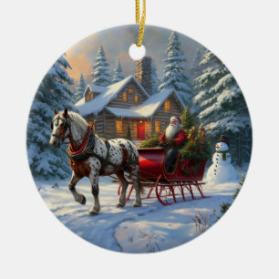 Weihnachten Ein Pferd Sleigh Santa Keramik Ornament