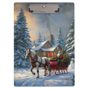 Weihnachten Ein Pferd Sleigh Santa Klemmbrett