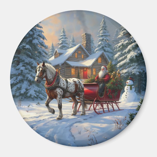 Weihnachten Ein Pferd Sleigh Santa Magnet (Vorne)