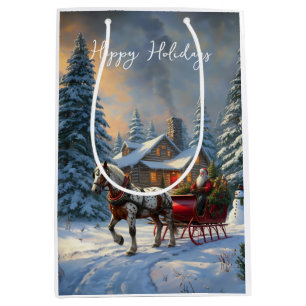 Weihnachten Ein Pferd Sleigh Santa Mittlere Geschenktüte