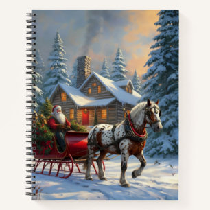 Weihnachten Ein Pferd Sleigh Santa Notizbuch