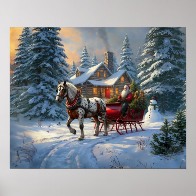 Weihnachten Ein Pferd Sleigh Santa Poster (Vorne)