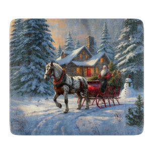 Weihnachten Ein Pferd Sleigh Santa Schneidebrett