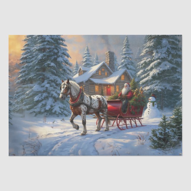 Weihnachten Ein Pferd Sleigh Santa Seidenpapier (Vorderseite)