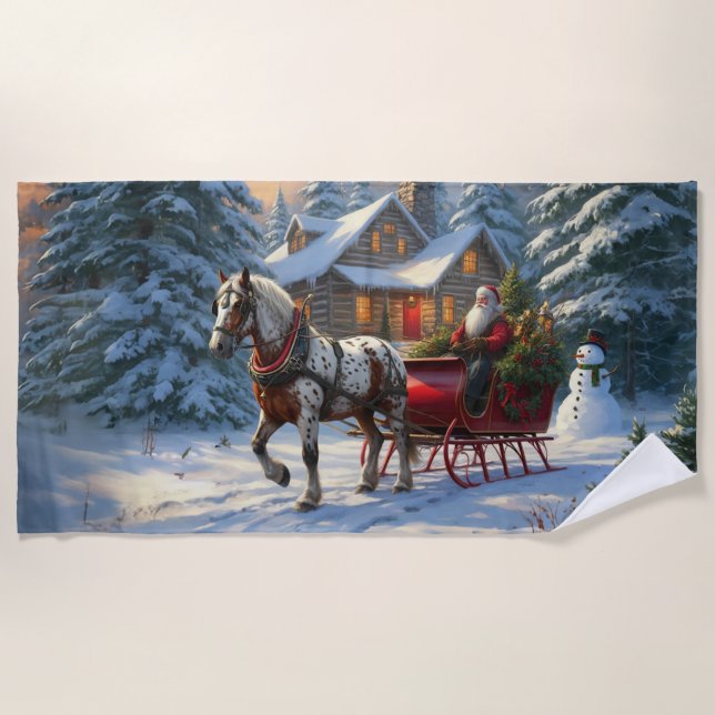 Weihnachten Ein Pferd Sleigh Santa Strandtuch (Vorderseite)