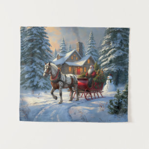 Weihnachten Ein Pferd Sleigh Santa Wandteppich