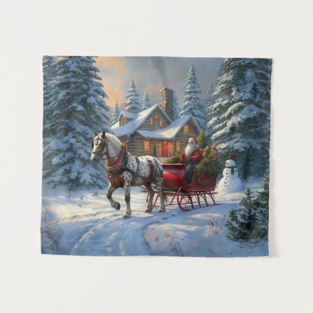 Weihnachten Ein Pferd Sleigh Santa Wandteppich (Vorderseite (Horizontal))