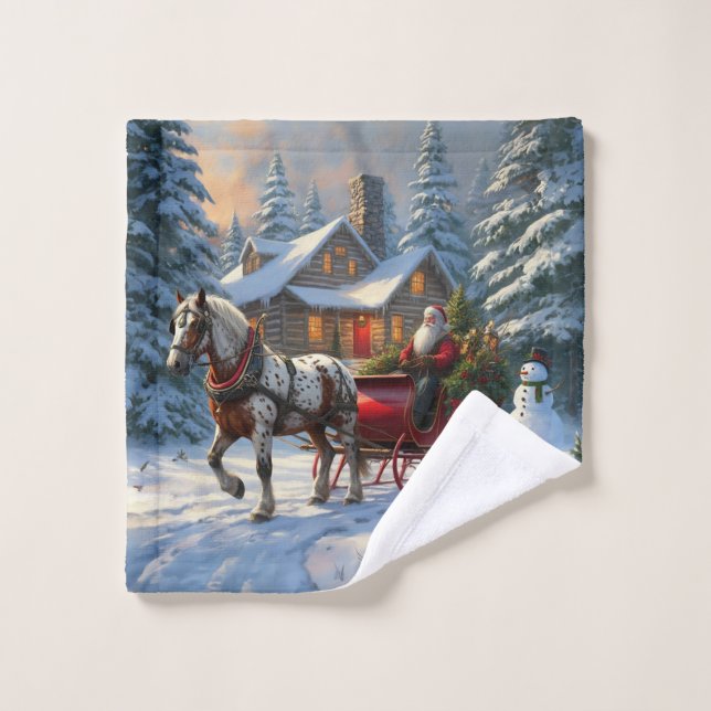 Weihnachten Ein Pferd Sleigh Santa Waschlappen (Waschlappen)