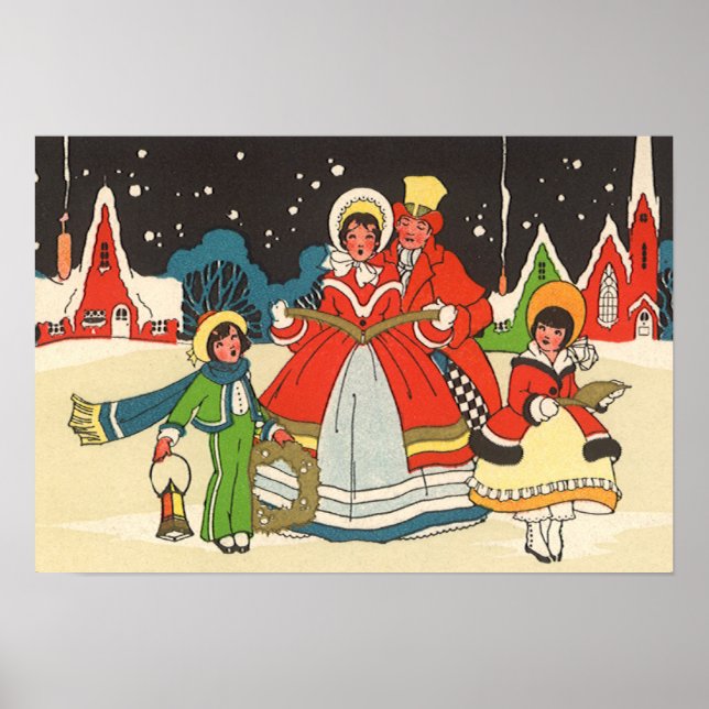 Weihnachten, eine Familie singende Musik Carols Poster (Vorne)