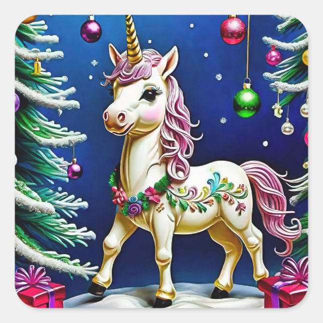 Weihnachten einhorchen quadratischer aufkleber (Vorderseite)