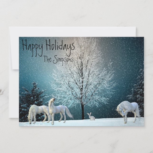 Weihnachten Einhorn Fantasy Holiday Winter Szene (Vorderseite)