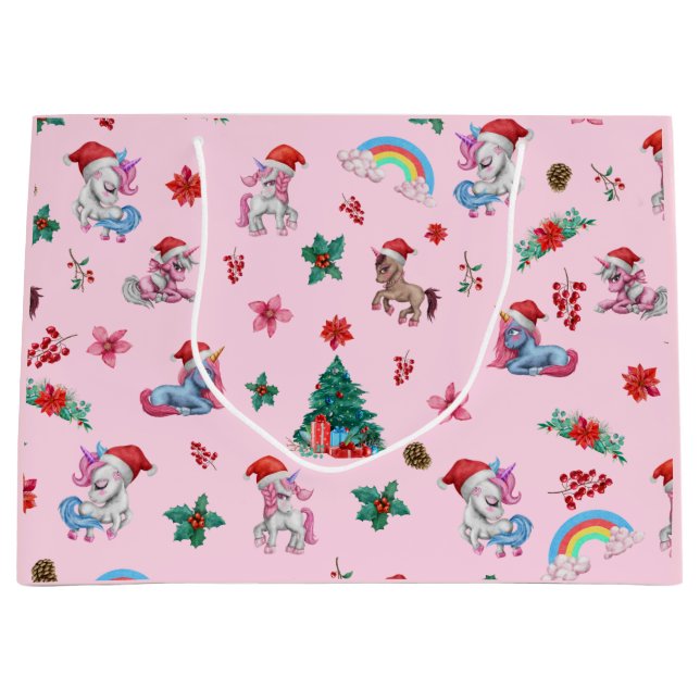 Weihnachten Einhorn Geschenk Wrapping Magischer Fe Große Geschenktüte (Vorderseite)
