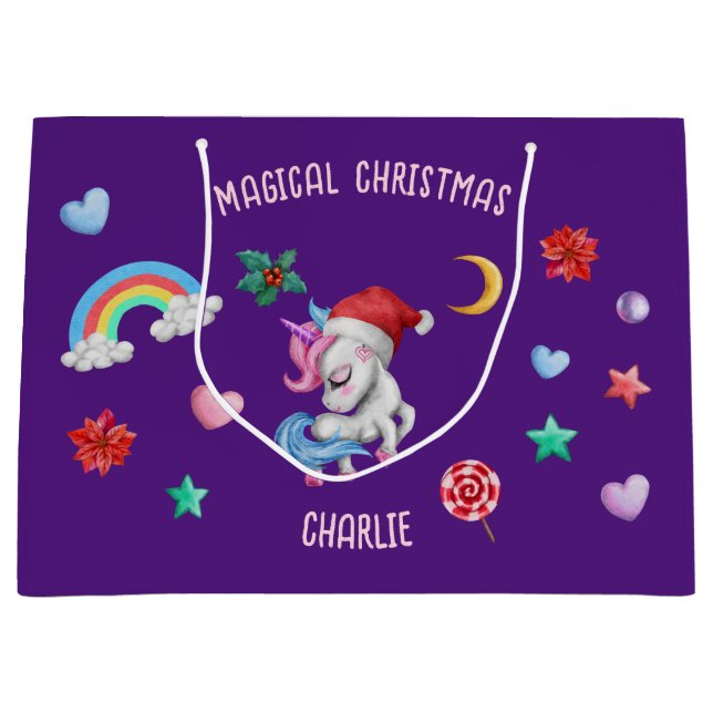 Weihnachten Einhorn Geschenk Wrapping Magischer Fe Große Geschenktüte (Vorderseite)