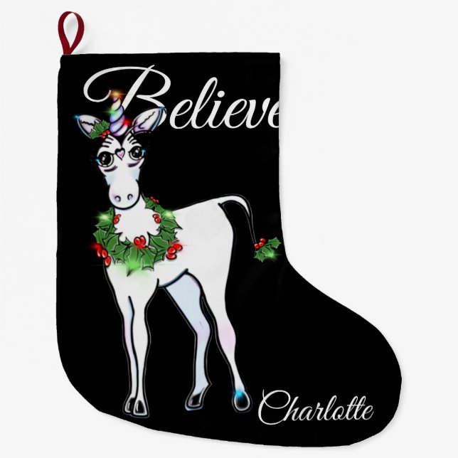 Weihnachten Einhorn, glauben Große Weihnachtszeit  Großer Weihnachtsstrumpf (Vorderseite)