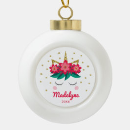 Weihnachten Einhorn Gold Glitzer Stars Personalisi Keramik Kugel-Ornament