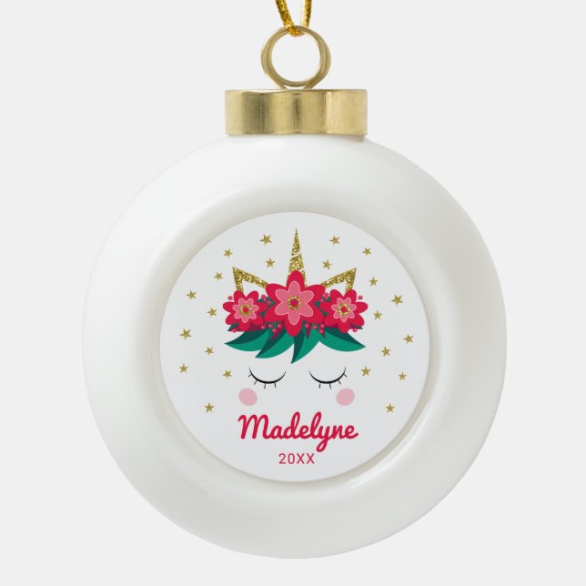 Weihnachten Einhorn Gold Glitzer Stars Personalisi Keramik Kugel-Ornament (Vorderseite)