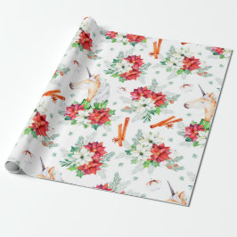 Weihnachten Einhorn-Rot-Weiß-Poinsettienmuster Geschenkpapier