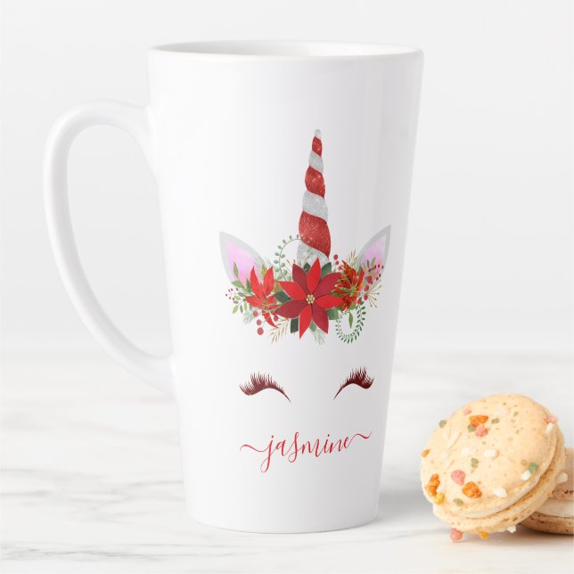Weihnachten Einhorn Rote Blütengoldstriche Name Milchtasse (Beispiel)