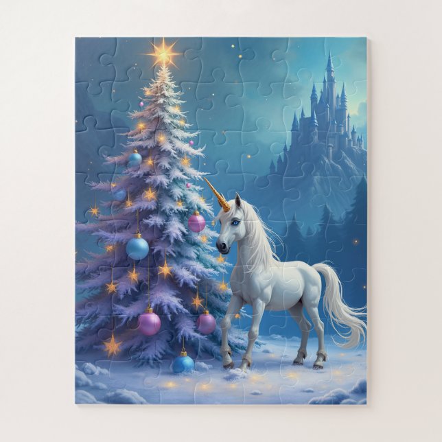 Weihnachten Einhorn und Märchenburg (Vertikal)