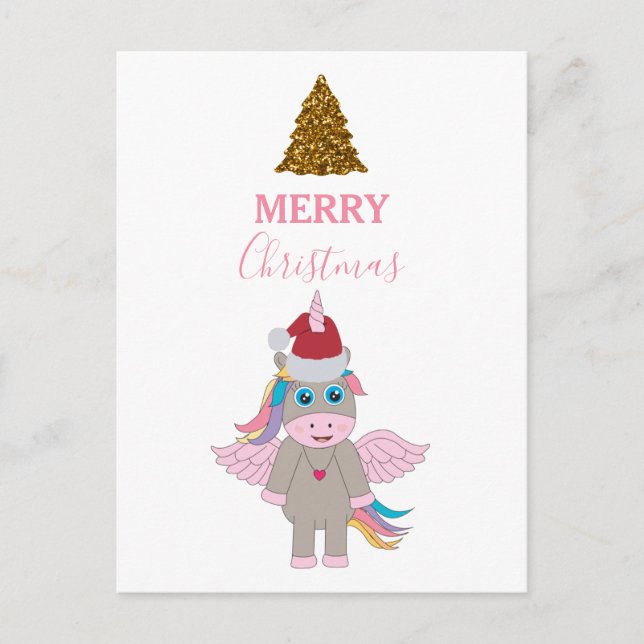 Weihnachten Einhorn Weihnachtsmannmütze Gold Glitz (Vorderseite)