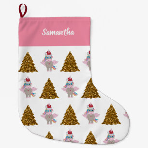 Weihnachten Einhorn Weihnachtsmannmütze Gold Glitz Großer Weihnachtsstrumpf