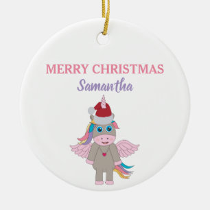 Weihnachten Einhorn Weihnachtsmannmütze Gold Glitz Keramik Ornament