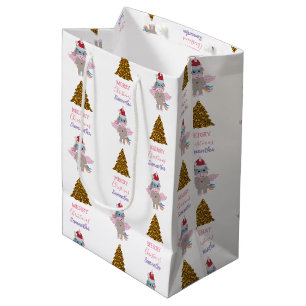 Weihnachten Einhorn Weihnachtsmannmütze Gold Glitz Mittlere Geschenktüte