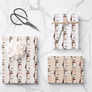 Weihnachten Eisbär Robin Muster weiß und creme Geschenkpapier Set