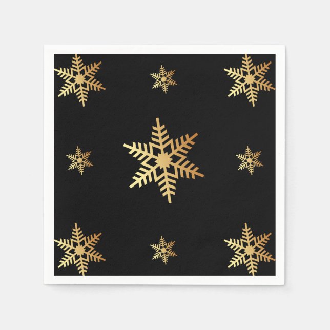 Weihnachten Elegante Goldene Schneeflocken auf Sch Serviette (Vorderseite)