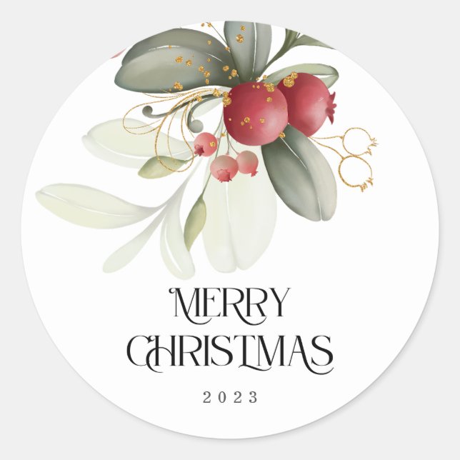 Weihnachten Elegante Watercolor Berry Runder Aufkleber (Vorderseite)