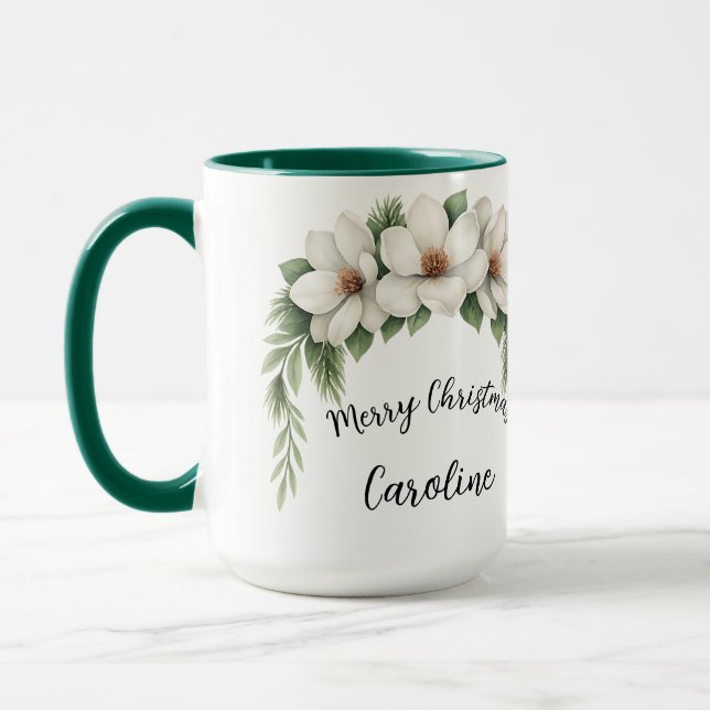 Weihnachten Eleganter Winter Floral Holiday Gesche Tasse (Links)