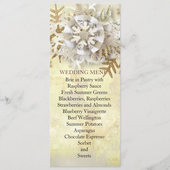 Weihnachten Elegantes Gold Snowflakes Hochzeitmenü Menükarte (Vorderseite)