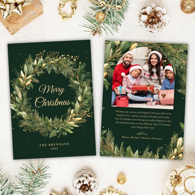 Weihnachten Elegantes grünes botanisches Modernes  (Christmas Elegant Green Botanical Modern Photo Holiday Card)