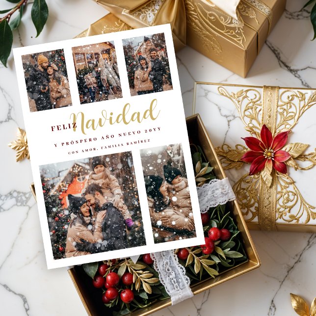Weihnachten Elegantes Spanisches 6 Multi-Fotos Col (Christmas Elegant Spanish 6 Multi Photos Collage Holidays Cards.)