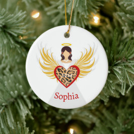 Weihnachten Engel Red Heart Leopard Wings Name Ges Keramik Ornament