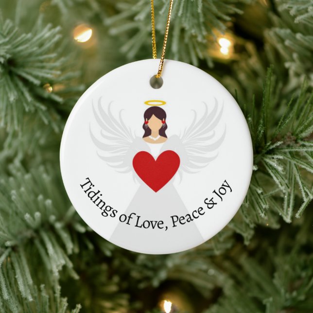 Weihnachten Engel Rotes Herz Liebe Frieden Josienn Keramik Ornament (Baum)