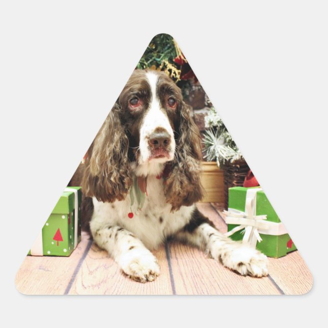 Weihnachten - Englisch Springer Spanisch - Logan Dreieckiger Aufkleber (Vorderseite)