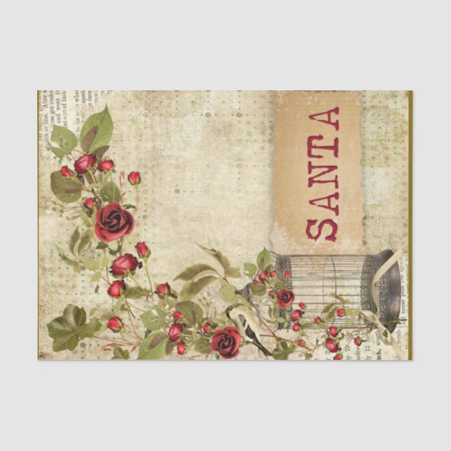 Weihnachten Ephemera Rose Vogelkäfig Seidenpapier (Vorderseite)