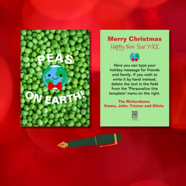 Weihnachten "Erbsen auf Erden" Punny Niedlich Mode (Spread holiday cheer with this funny, punny, cute "Peas on Earth" Christmas card! )